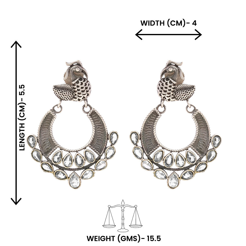 ManikMor- Silver Brass Oxidised dangler earrings (white)