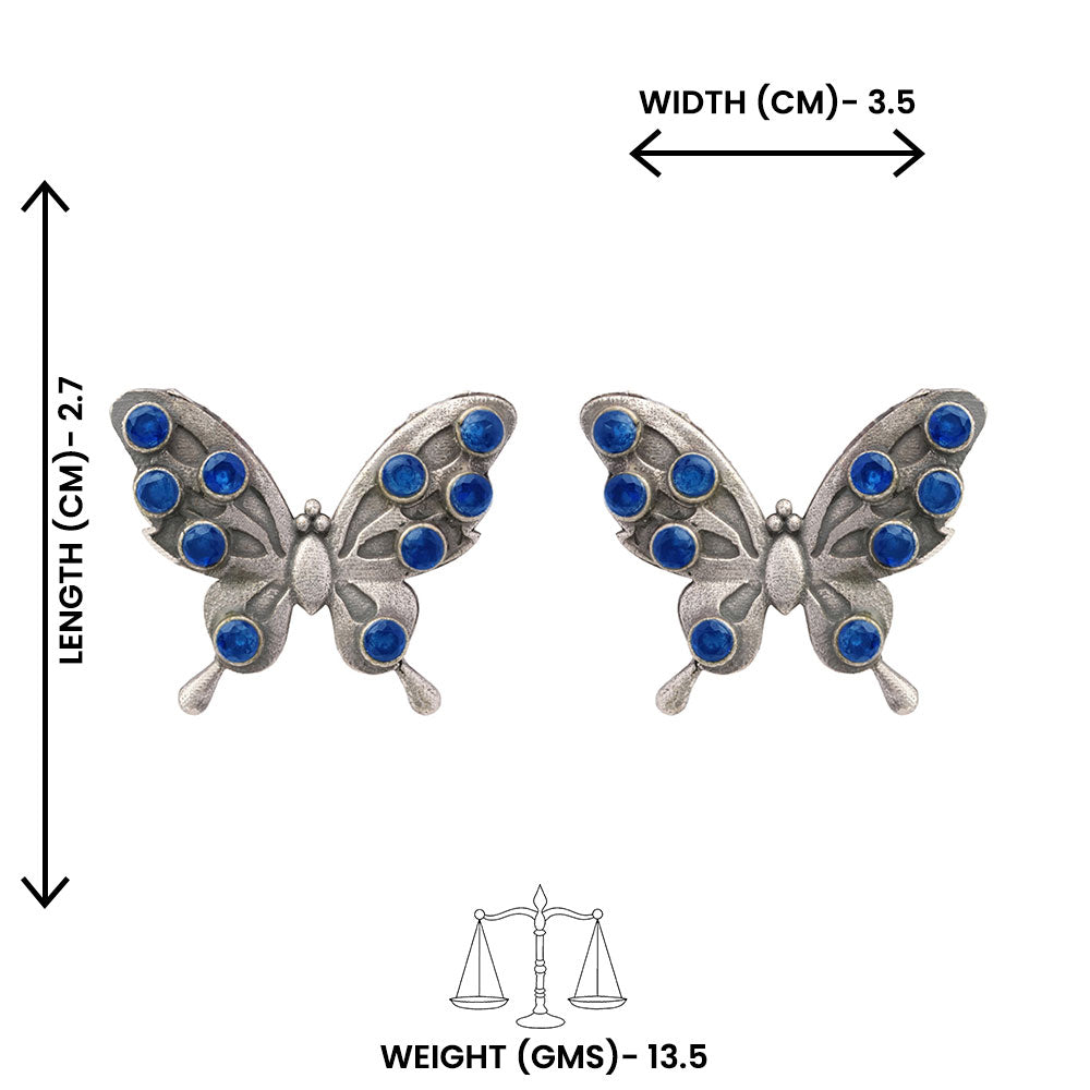 Titli- Silver oxidised Stone-Studded stud earrings(Blue)