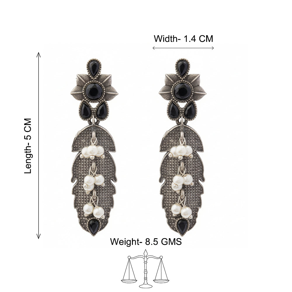 MotiPatra- Silver Brass Pearl dangler earrings (black)