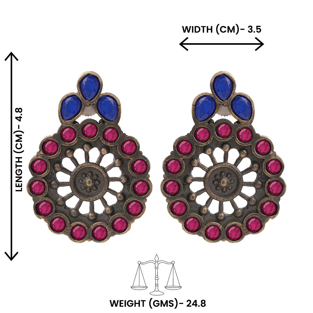 Gulabika- Silver Brass Stone-Studded Stud Earrings(Pink)