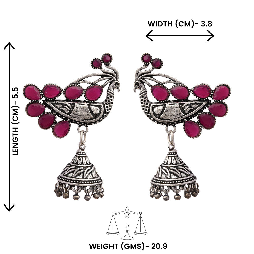 ChandMor- Silver Brass Pearl jhumka earrings (Red)