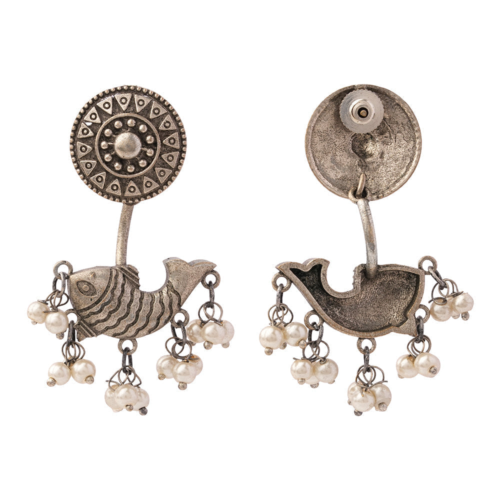 Jalpari- Silver Brass Pearl dangler earrings