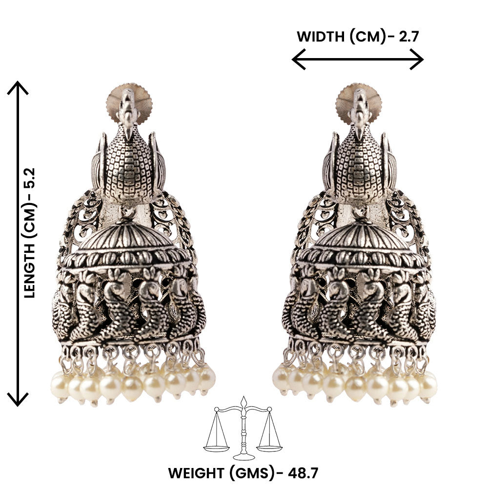 MorLekha- Silver Brass Oxidised Jhumka earrings