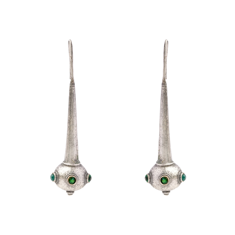 Somya- Silver Brass Oxidised dangler earrings(Green)