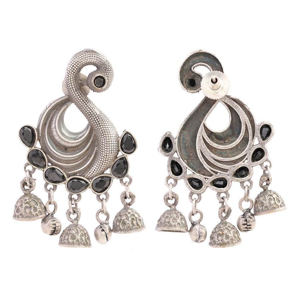 Hansika- Silver Brass ghunghroo dangler earrings(Black)
