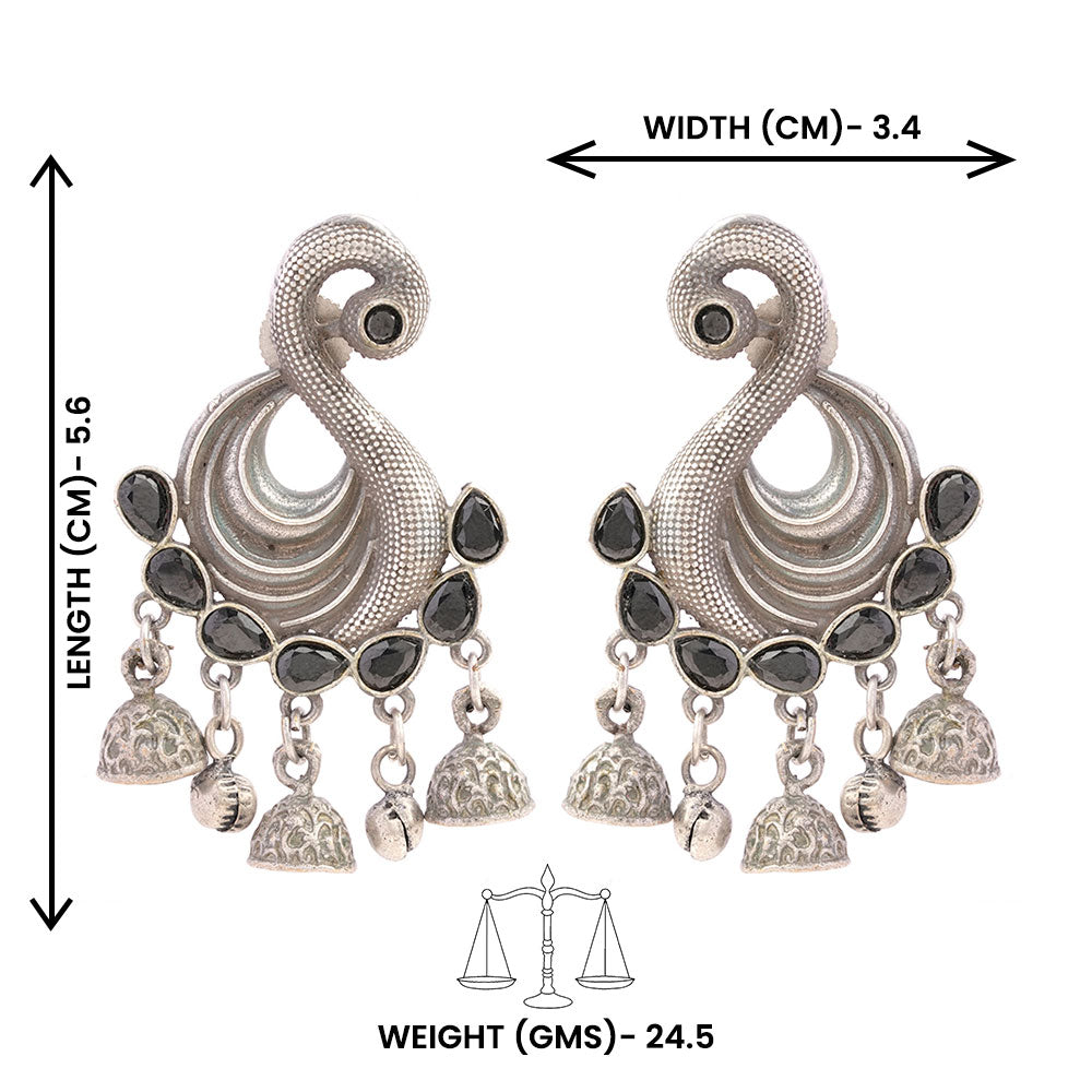 Hansika- Silver Brass ghunghroo dangler earrings(Black)