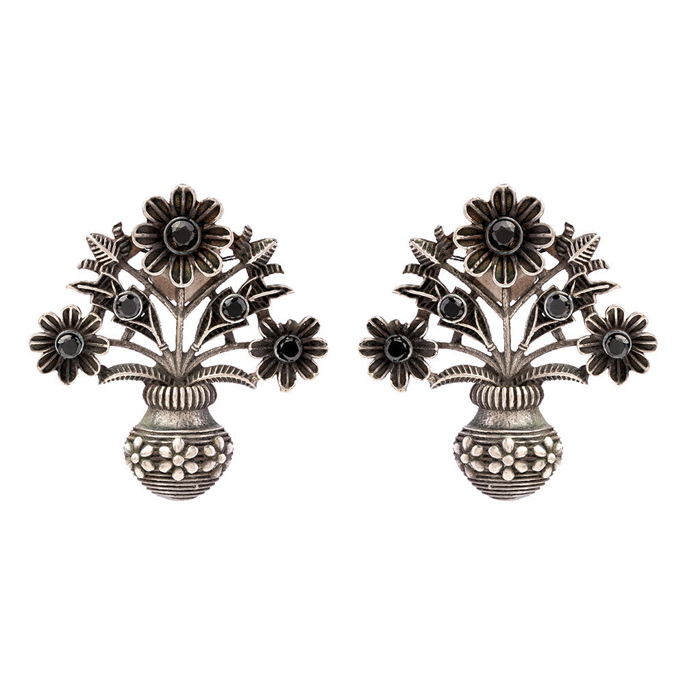 Phool- Silver Brass Oxidised stud earrings