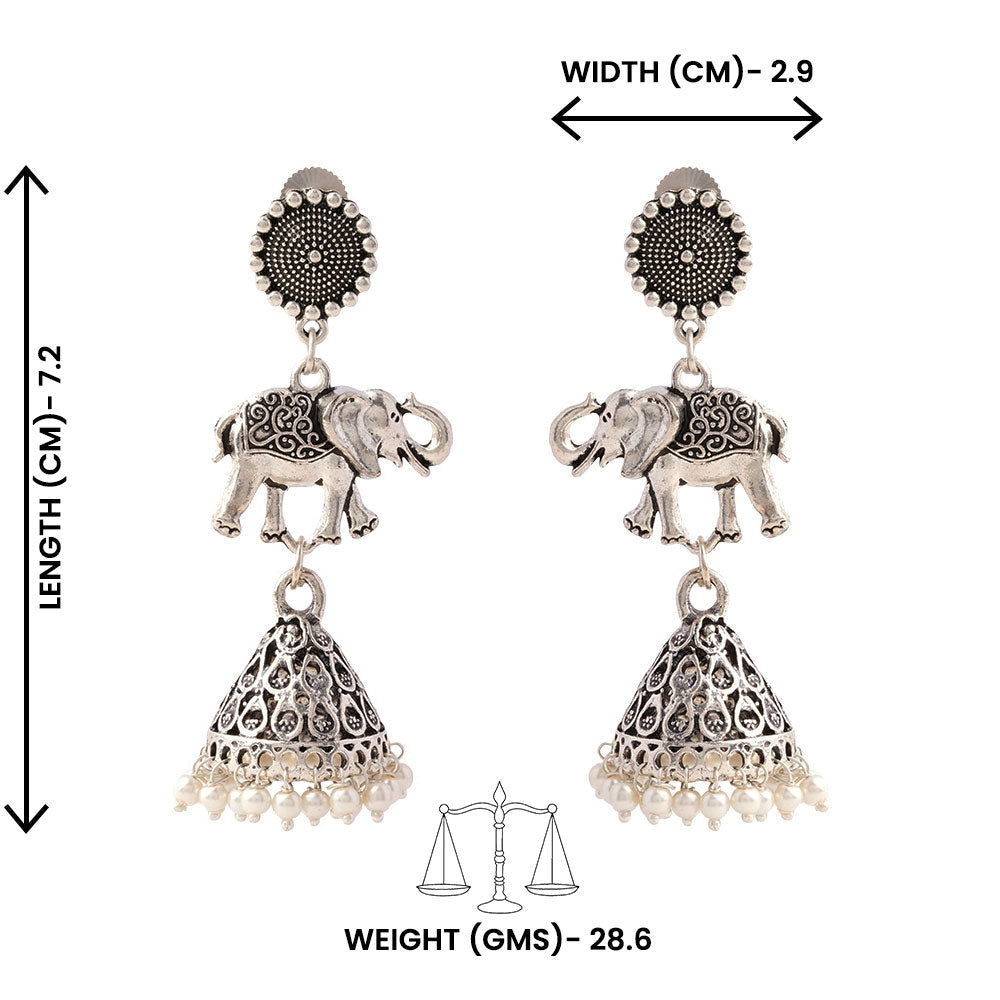 GajPriya- Silver Brass Pearl Jhumki Earrings