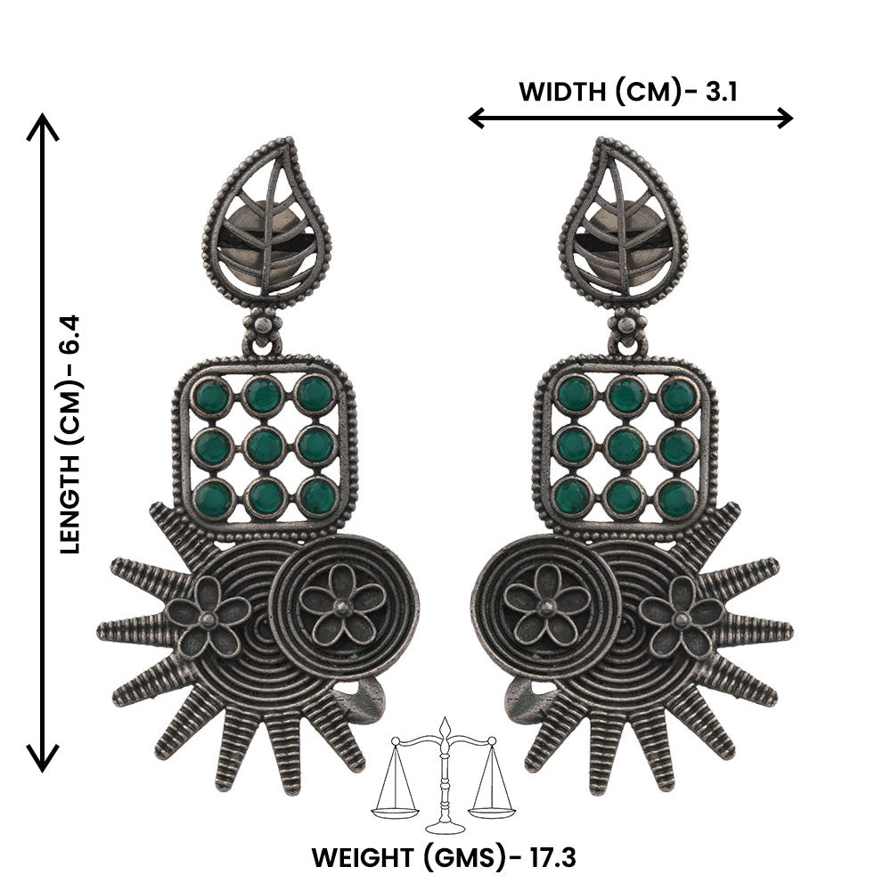 Pallavi – Silver Brass Oxidised Dangler Earrings (Green)