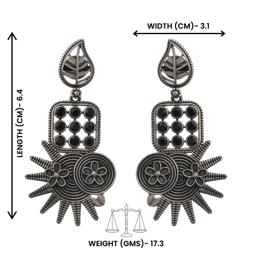 Pallavi – Silver Brass Oxidised Dangler Earrings ( black)