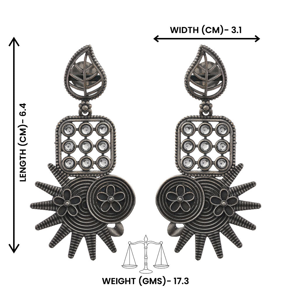 Pallavi – Silver Brass Oxidised Dangler Earrings ( White )