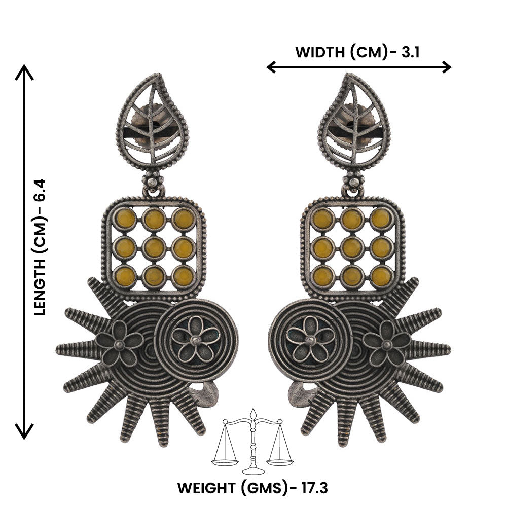 Pallavi – Silver Brass Oxidised Dangler Earrings (yellow)