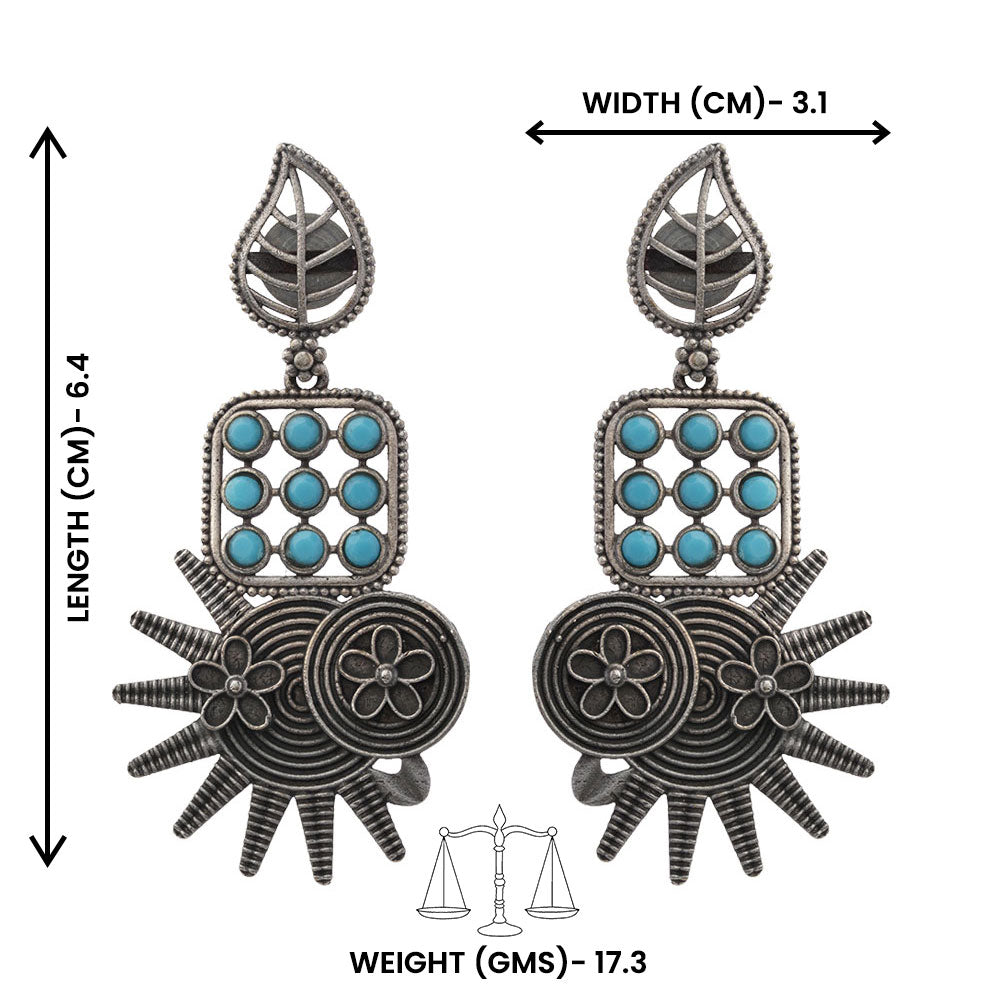 Pallavi – Silver Brass Oxidised Dangler Earrings (sky bkue)