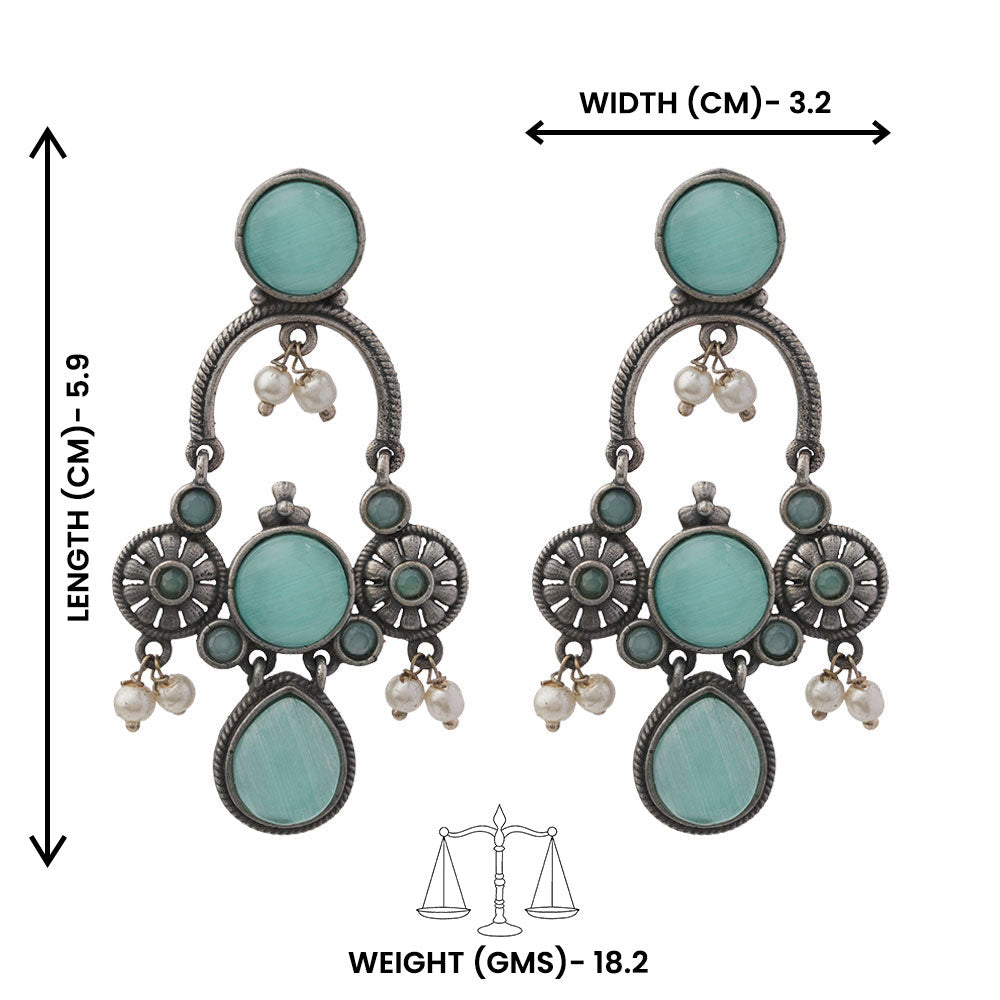 Rasdhara – Silver Brass Oxidised Dangler Earrings (mint)