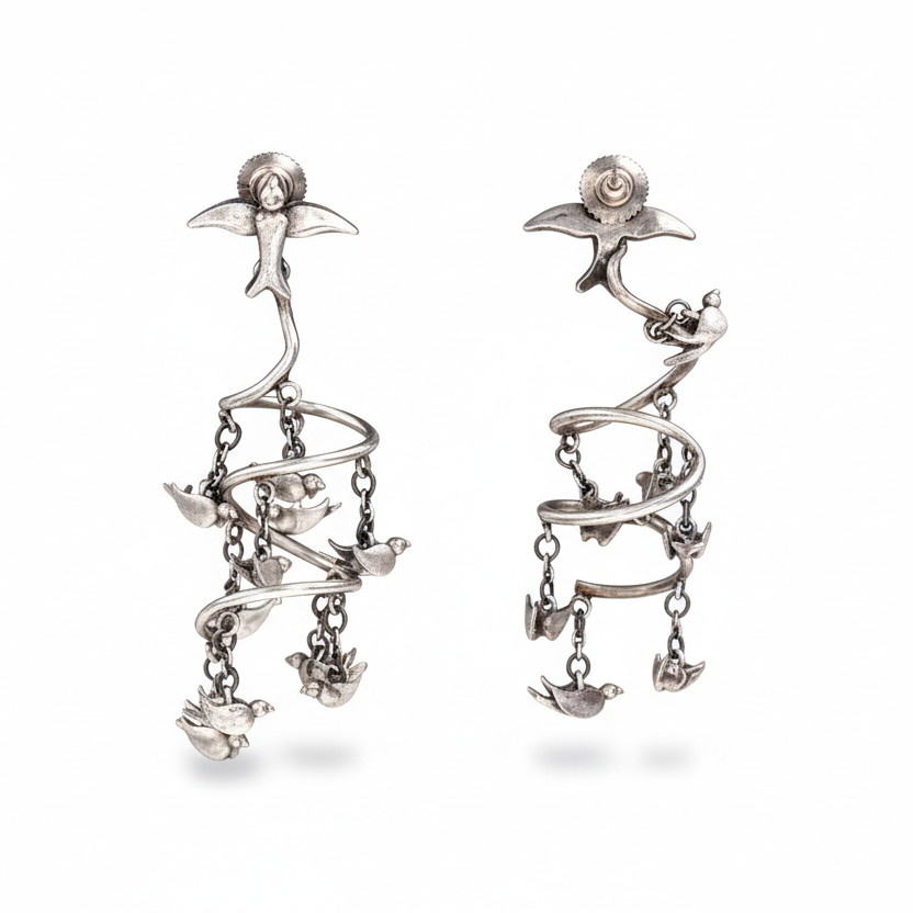 Dayita- Silver Charm Studded Dangler Earrings
