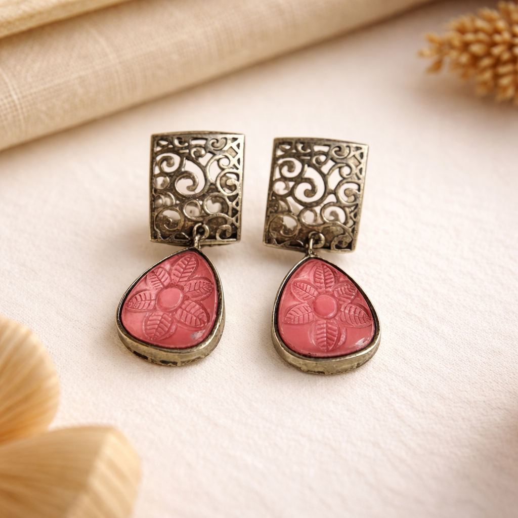 Kiyaa- Stone studded dangler earrings(Red)