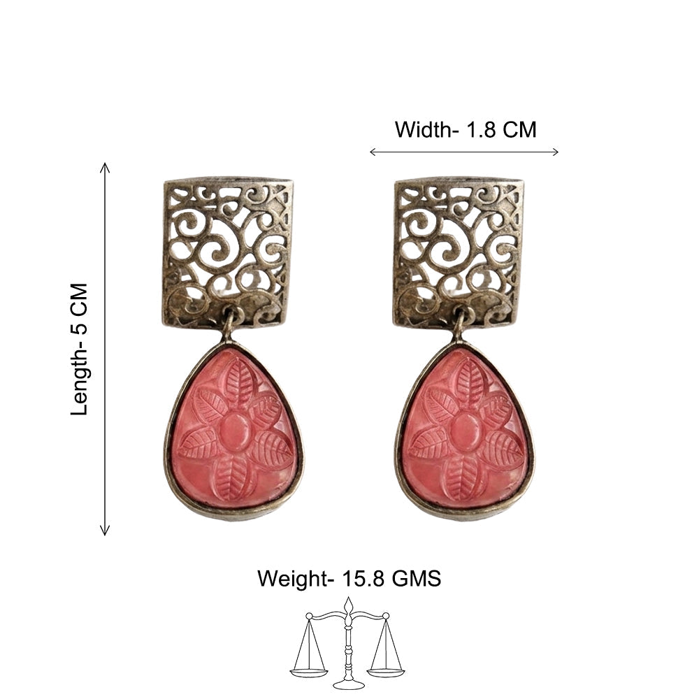 Kiyaa- Stone studded dangler earrings(Red)