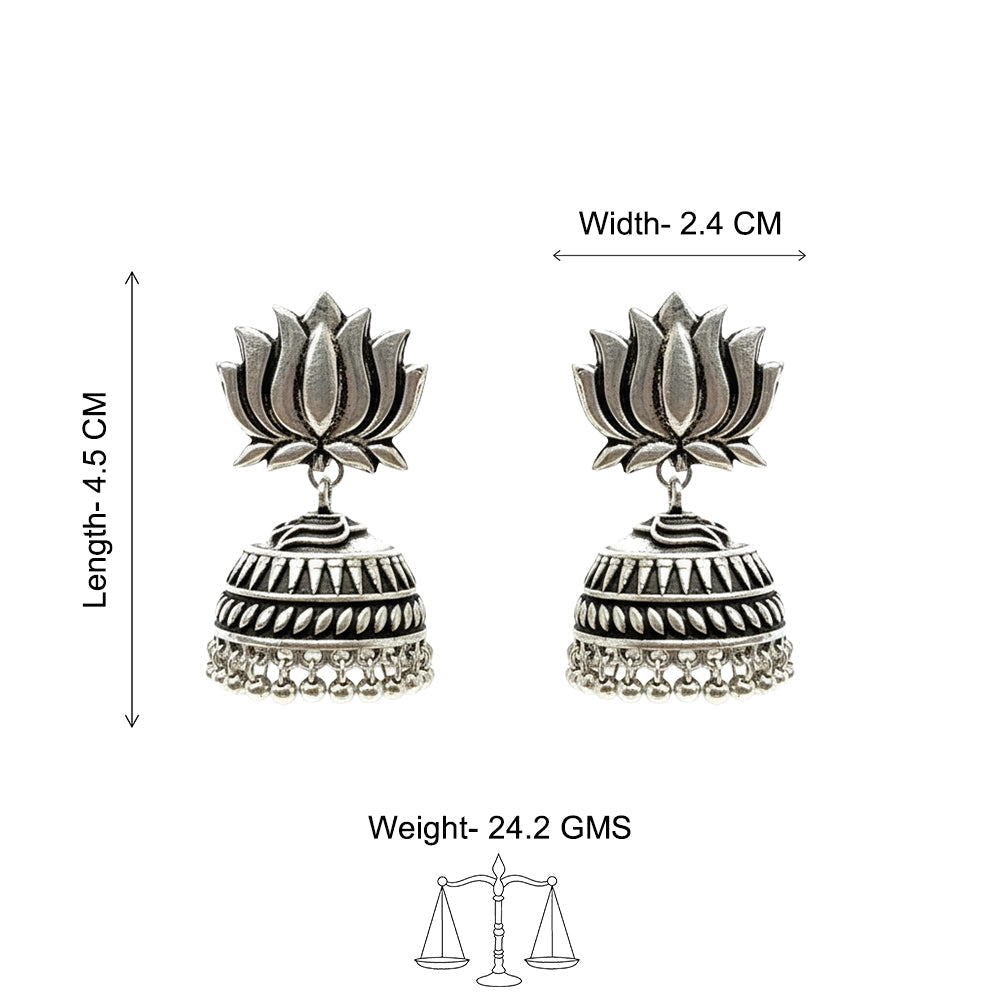 Jharokha- Silver Brass Oxidised Jhumka earrings