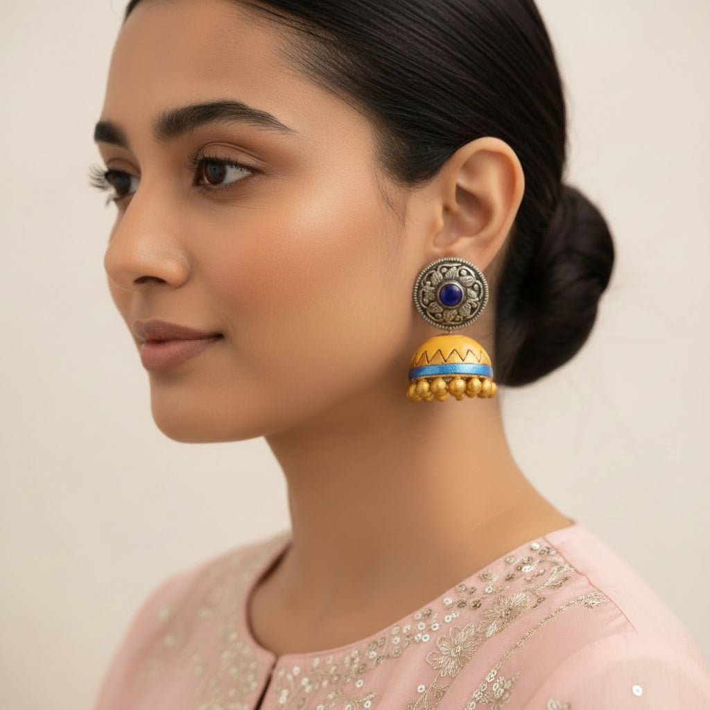 Chhaya- Handcrafted Clay Jhumki Earrings