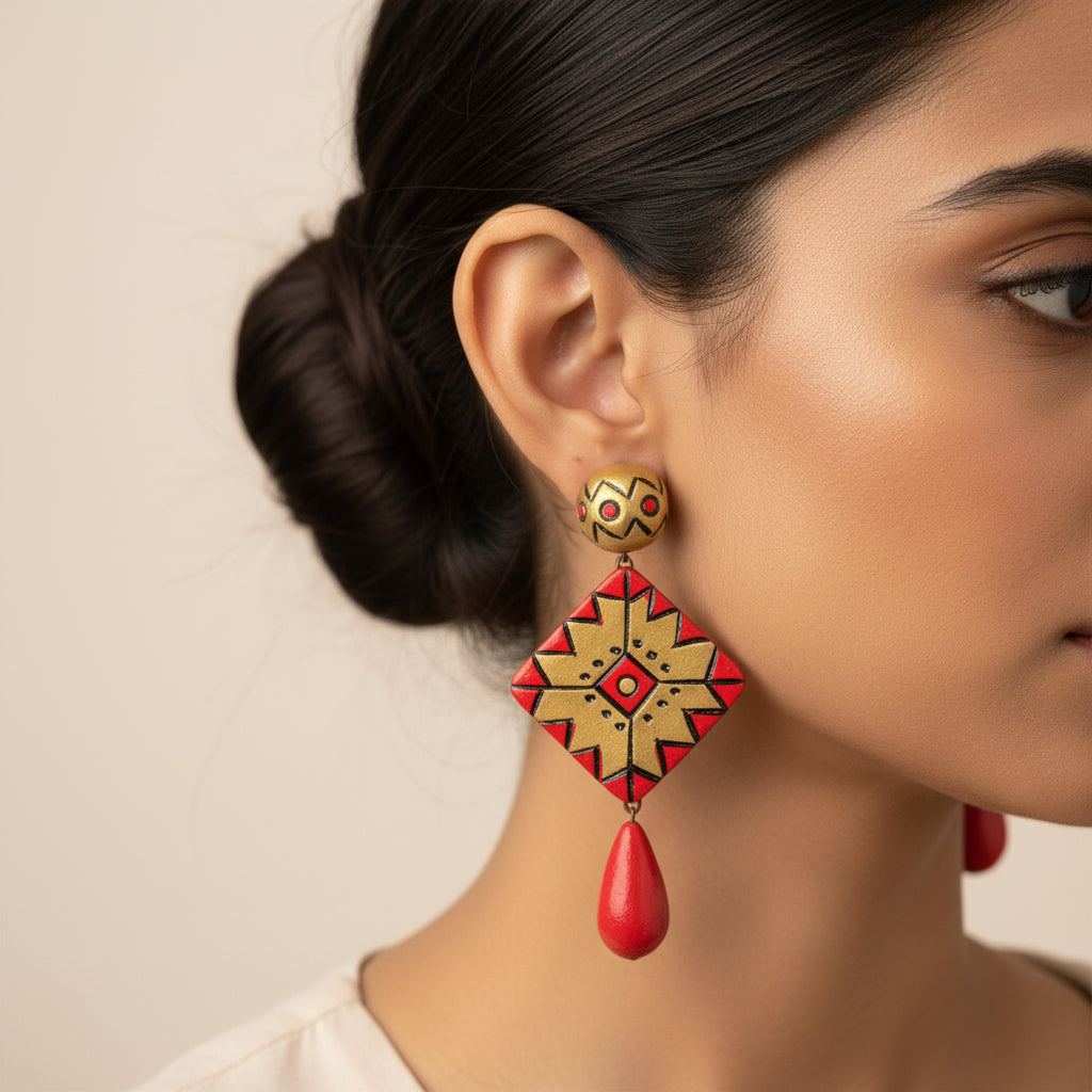 Vasuni- Handcrafted Clay Dangler Earrings