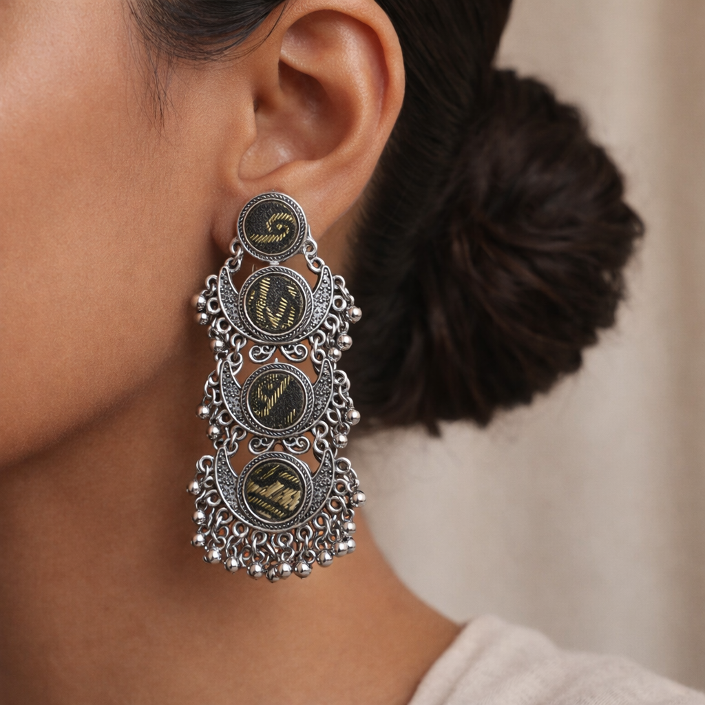 Sculpted Beam- Stone studded dangler earrings