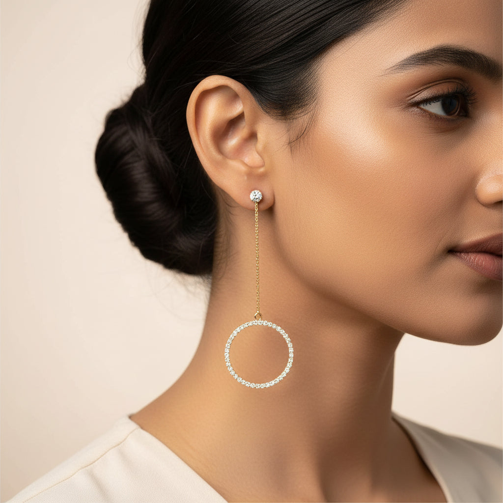 Solar Circle- Stone studded dangler earrings