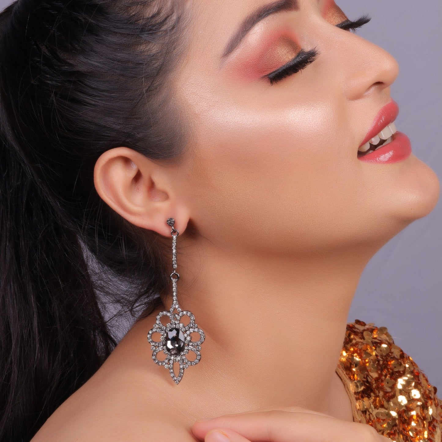 Lily Loop- Stone studded dangler earrings