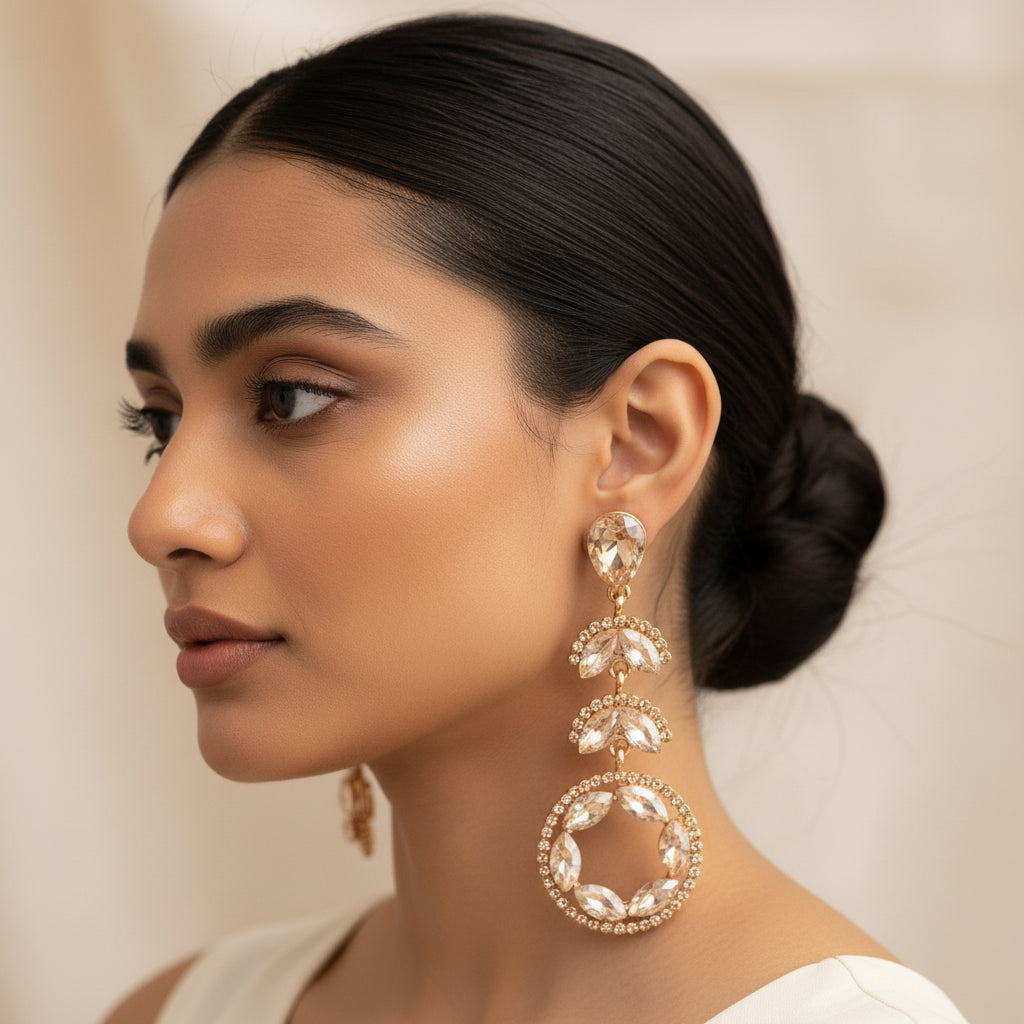 Rose Halo- Stone studded dangler earrings