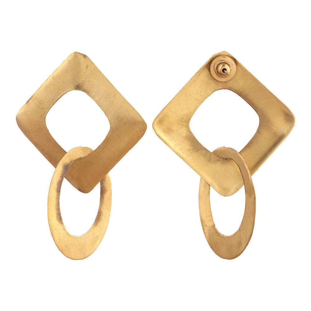 Square Halo- Golen Dangler Earrings