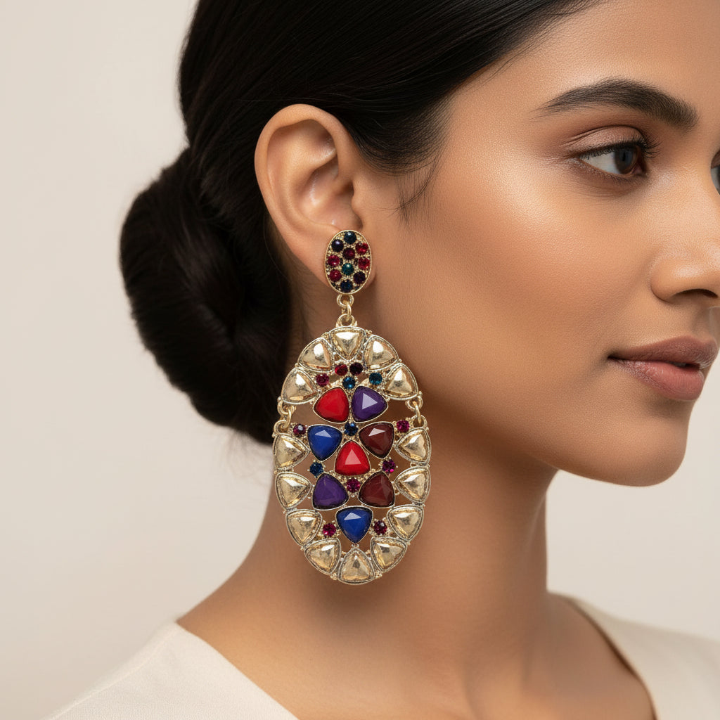 Majestic Bloom- Stone studded dangler earrings