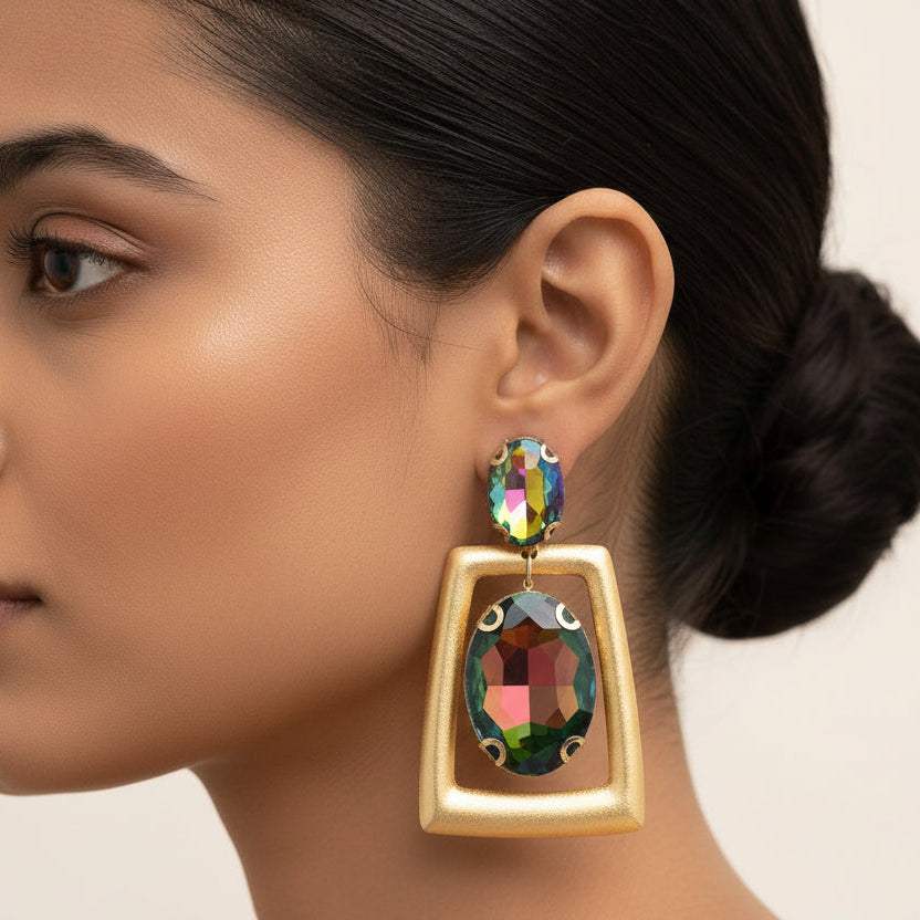 Blooming Box- Stone studded dangler Earrings