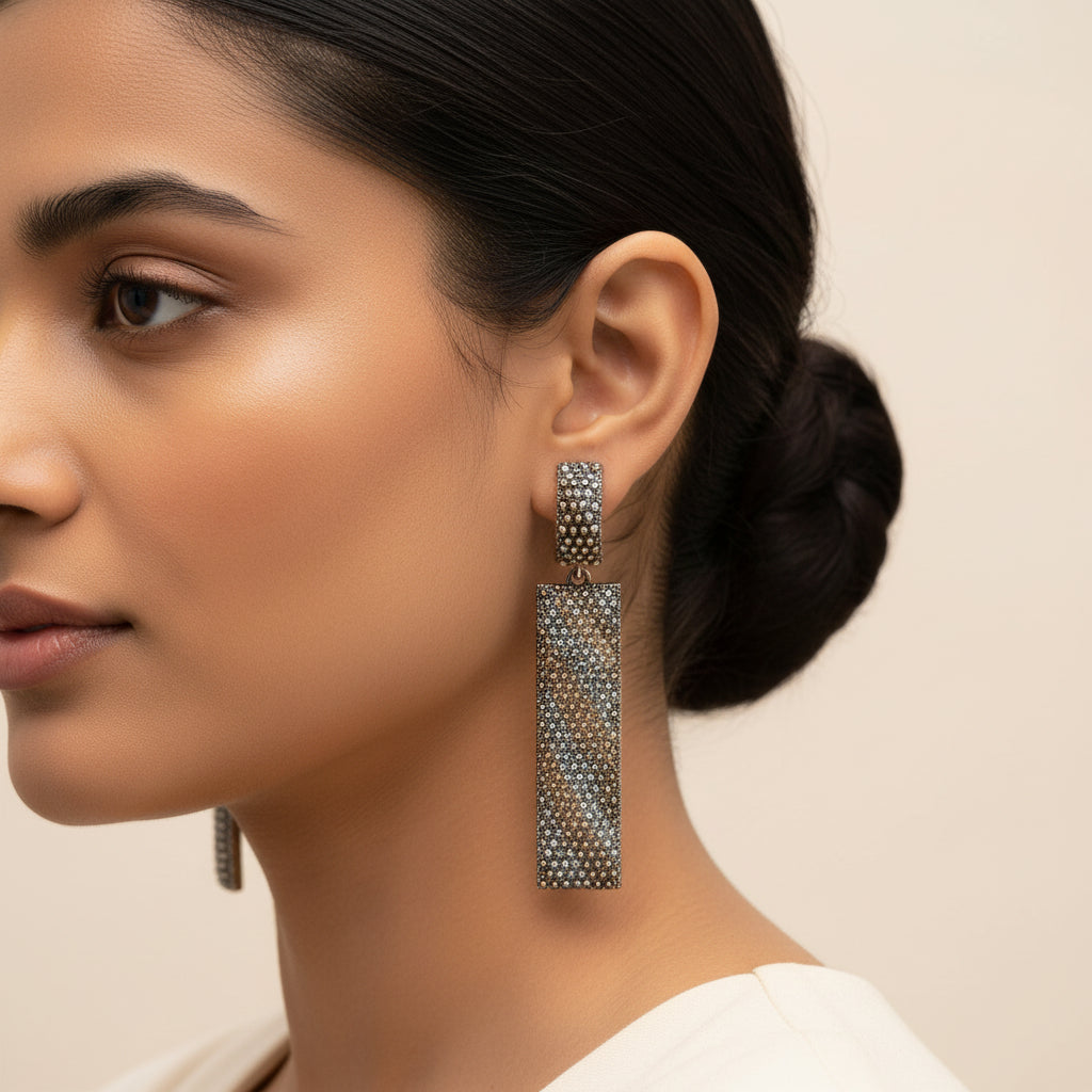 Coral Strip- Stone studded dangler earrings