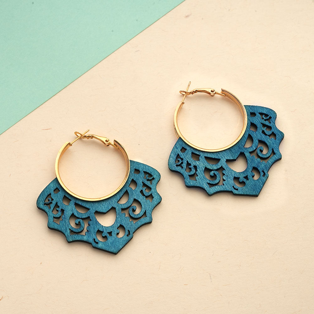 Lime Leaf- Embroidered hoop earrings