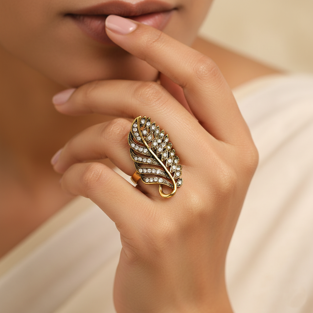 Charulata- Stone Studded Golden Adjustable Ring