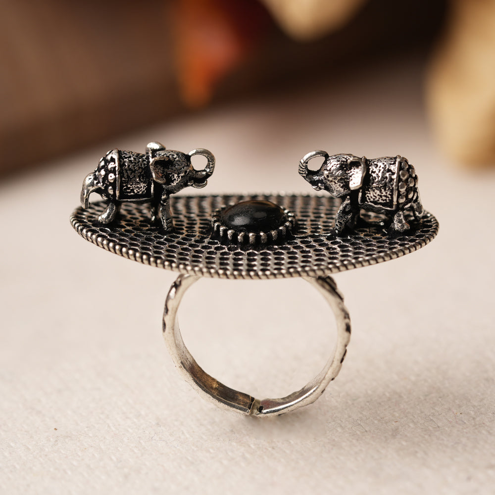 Gajendra- Silver oxidised ring(Black)