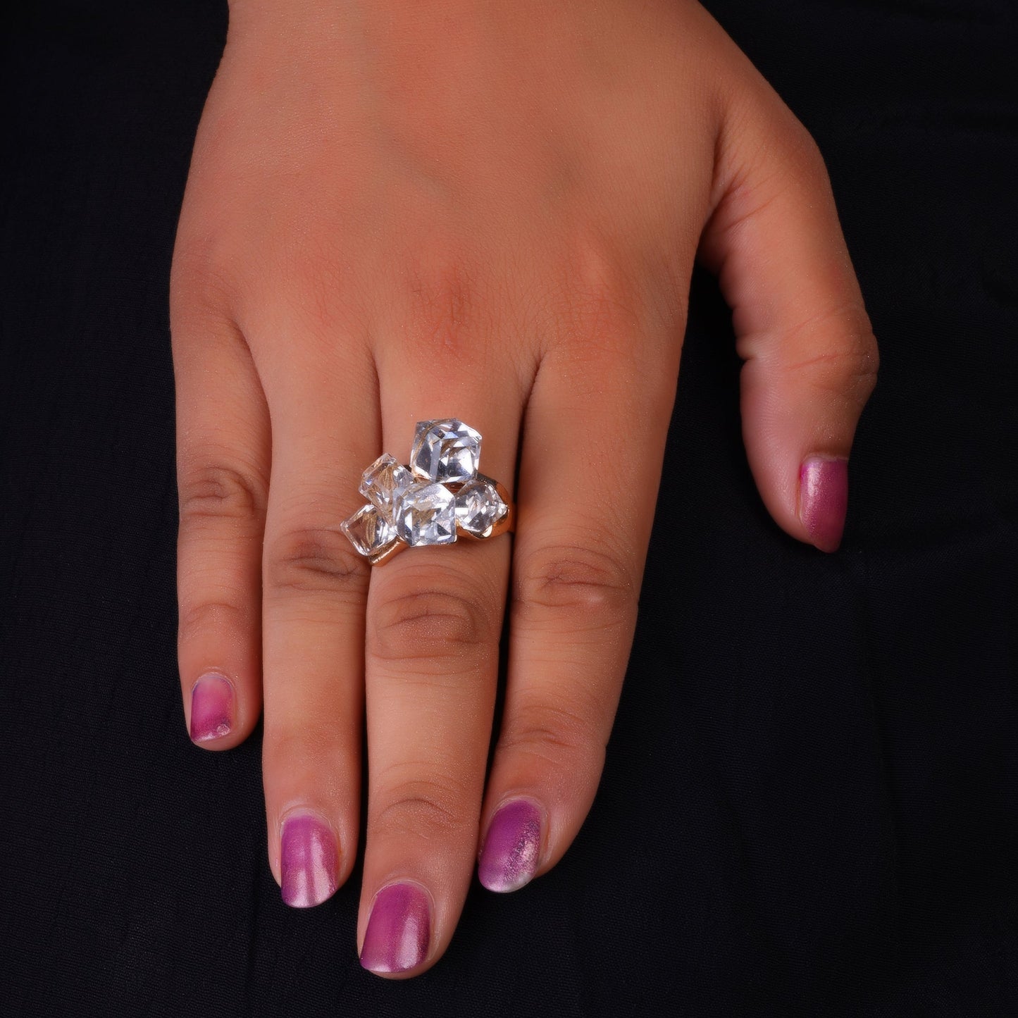 Crystal Loop- Stone studded metal ring