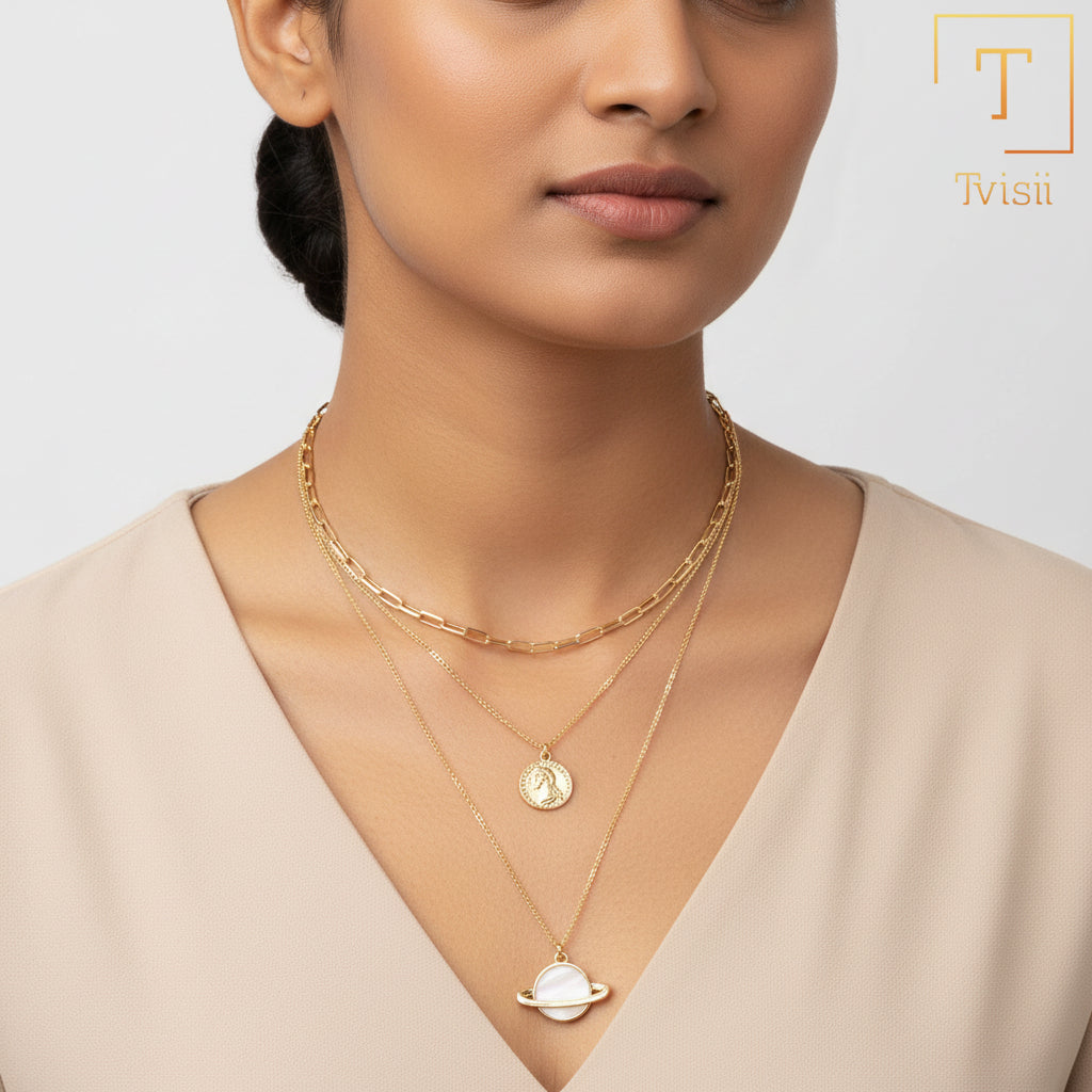 Halo Bloom- golden minimal layered necklace