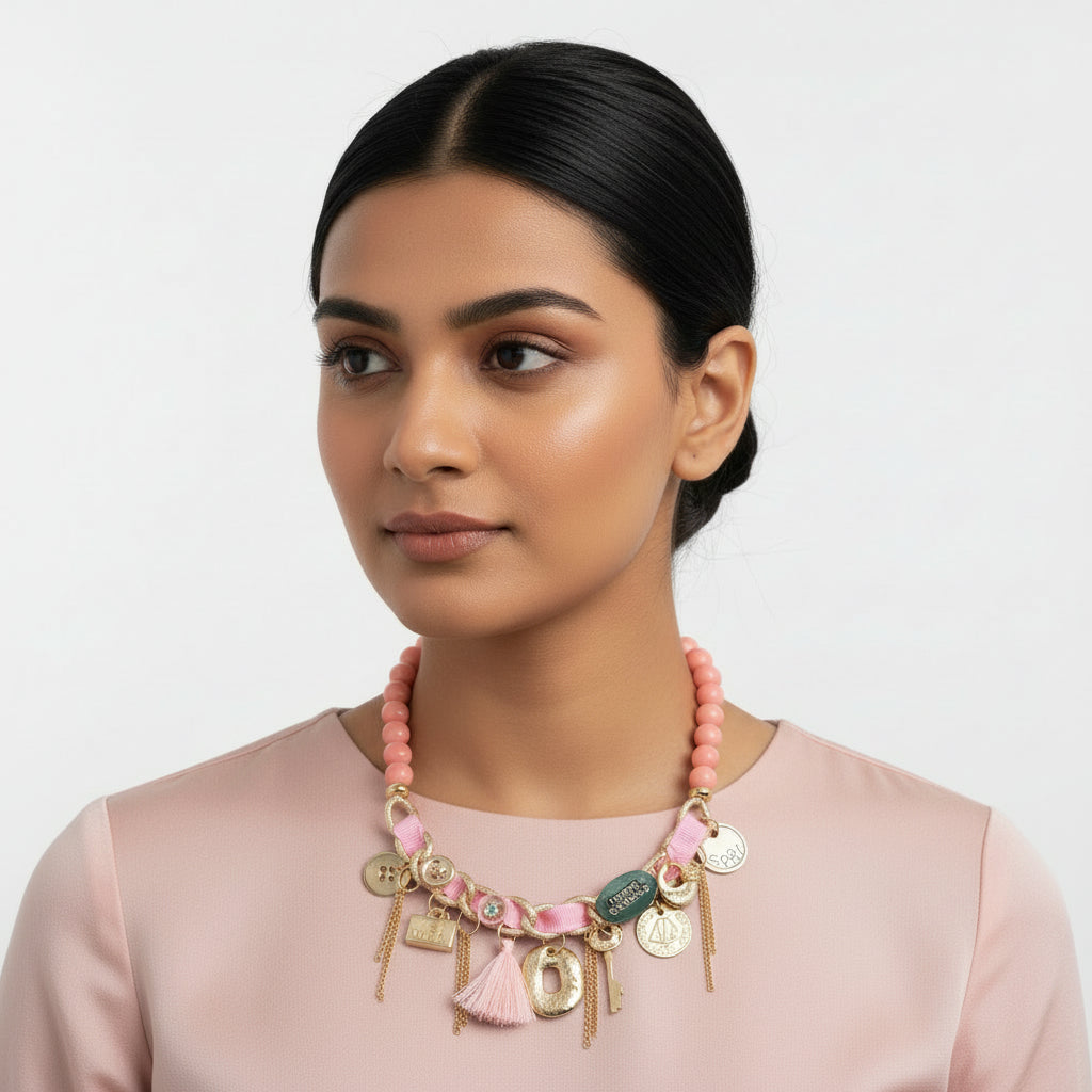 Play Thread- Charm Studded Beaded Neckpiece
