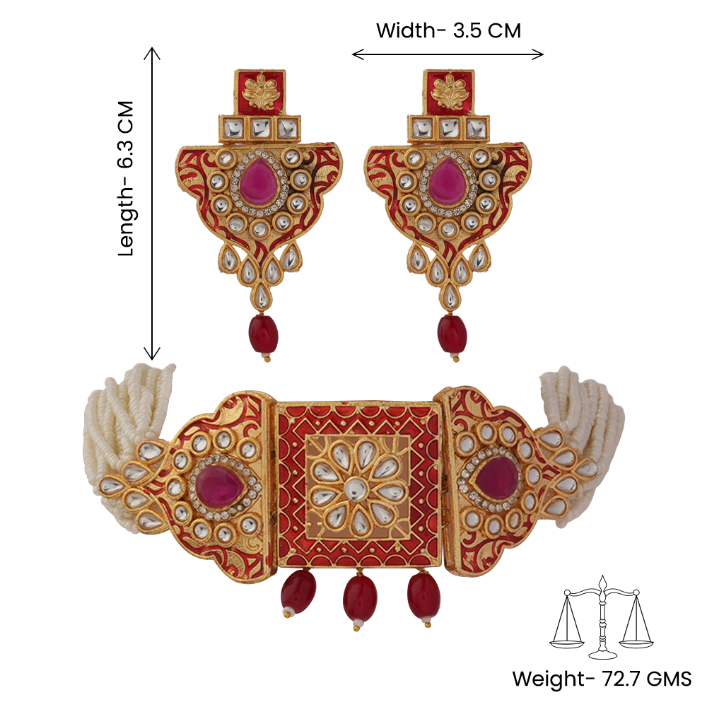 Anaira- Stone studded neckpiece set(Red)
