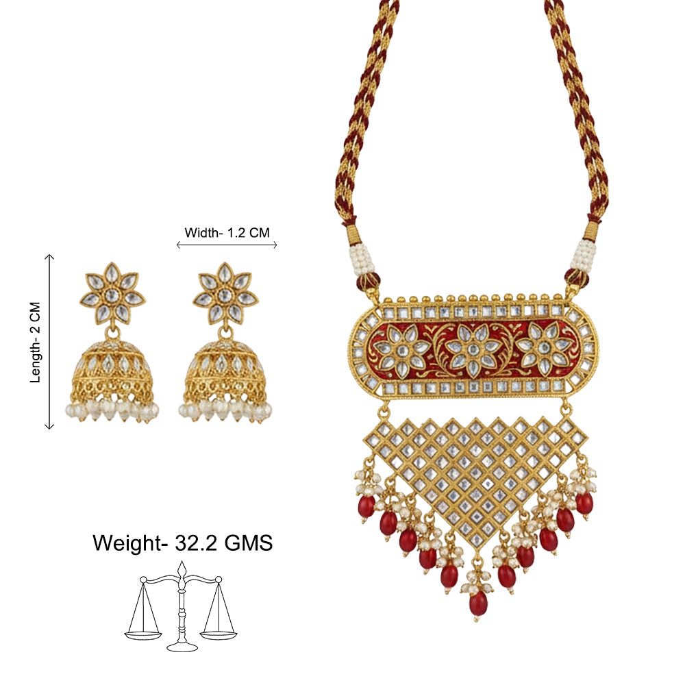 Mehera - Floral Pearl Neckpiece Set{Red}