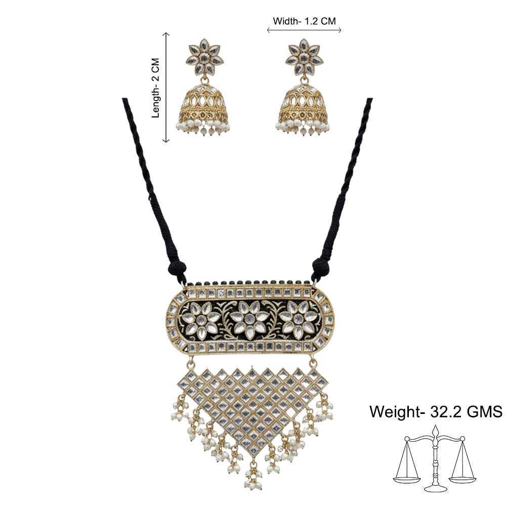 Mehera - Floral Pearl Neckpiece Set {Black}