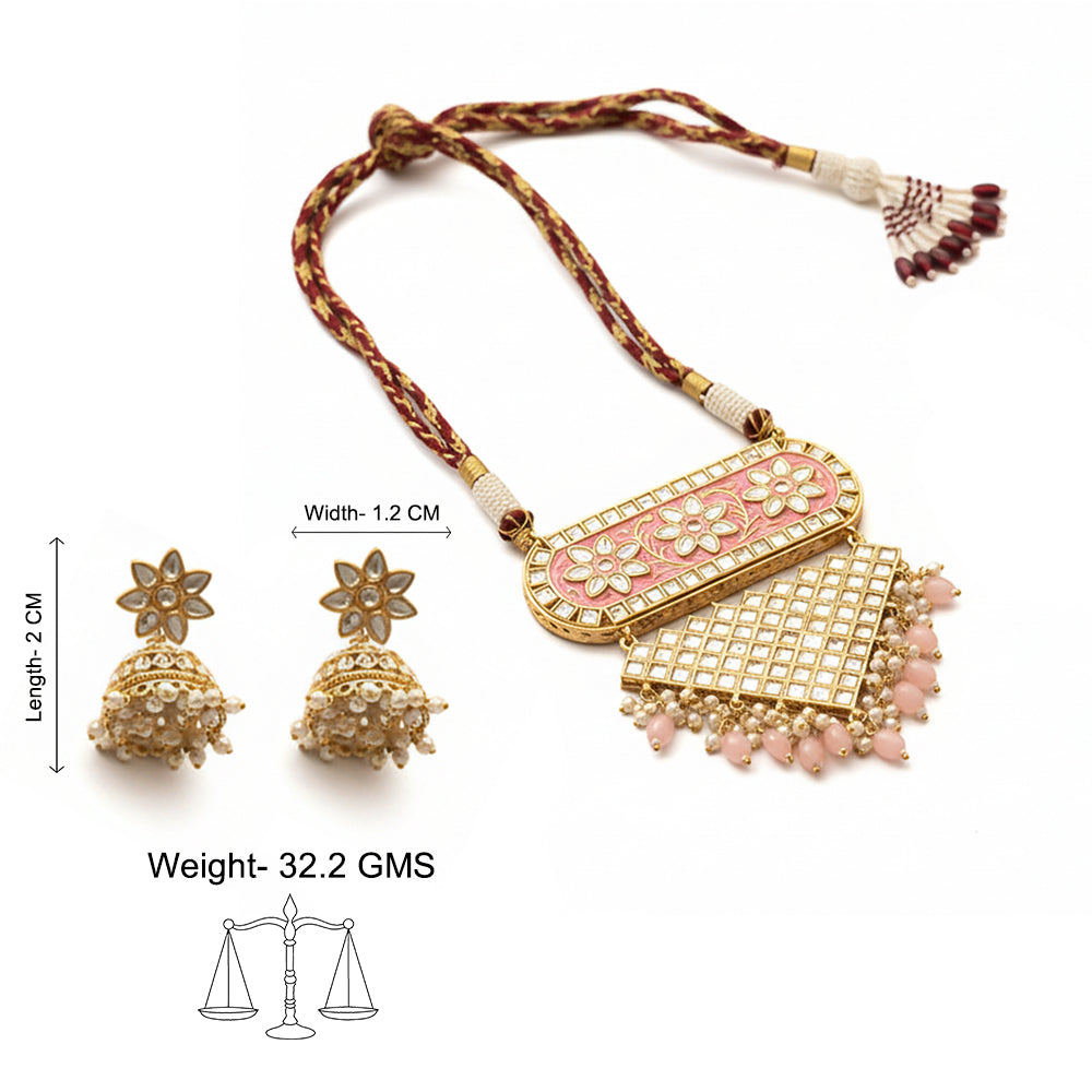 Mehera - Floral Pearl Neckpiece Set (Pink)