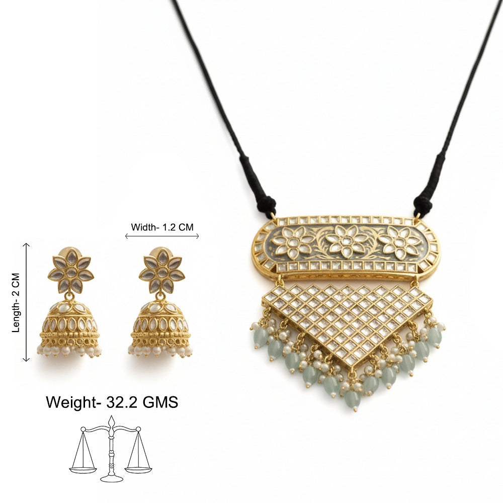 Mehera - Floral Pearl Neckpiece Set {grey}