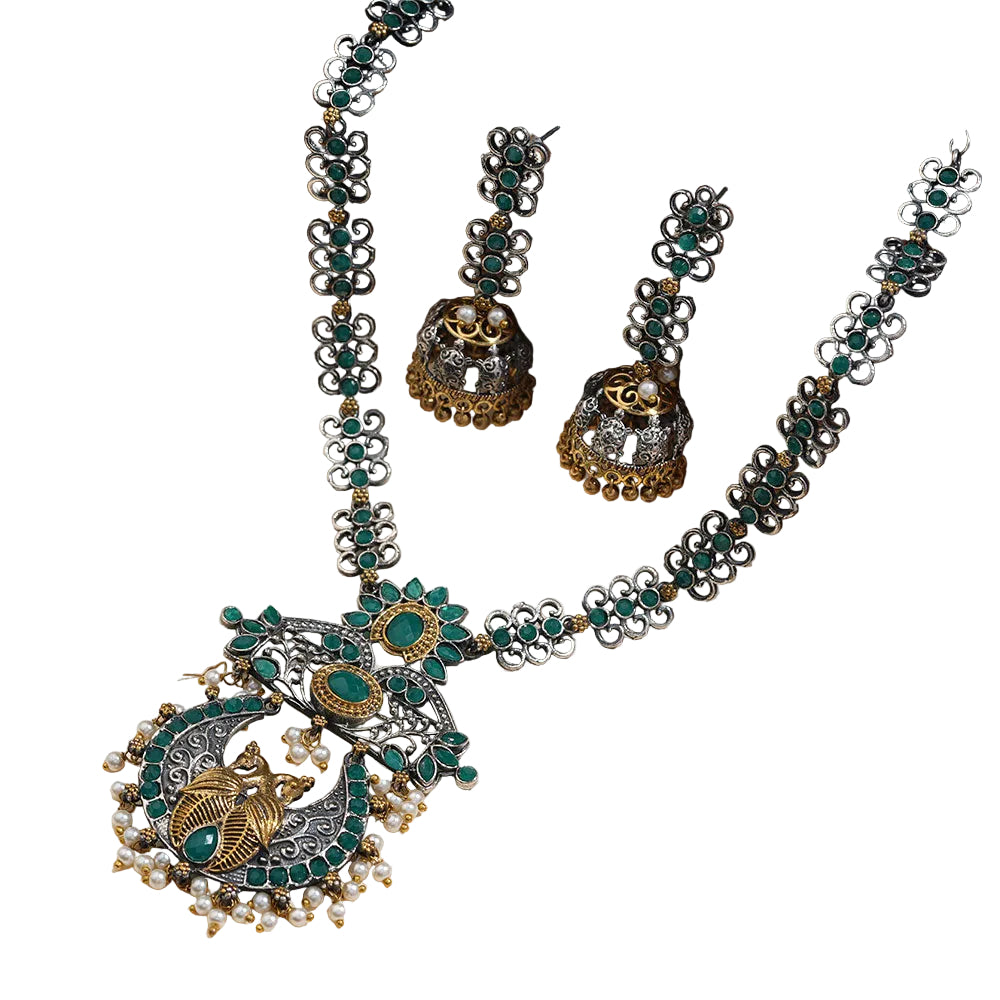 Amrapali- Stone-Studded neckpiece set(Green)