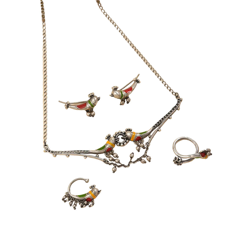 Oormika- Colorful oxidised Silver neckpiece set