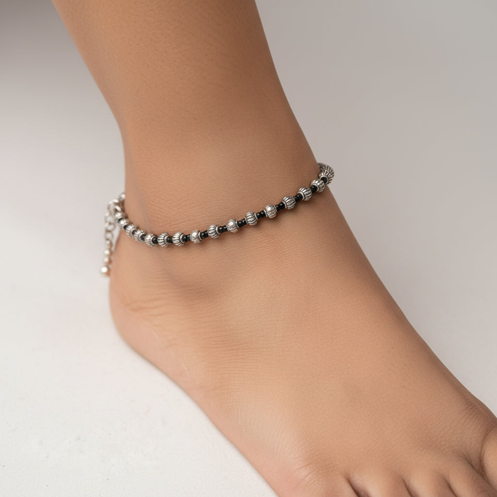 Shyamalika- Oxidised beaded anklet