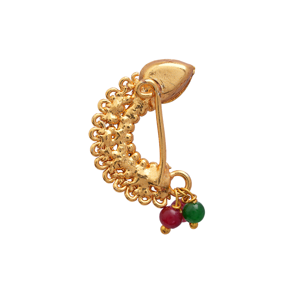 Shruti- Stone Studded Hanging Pearl Nath(Multicolor: Green and red)
