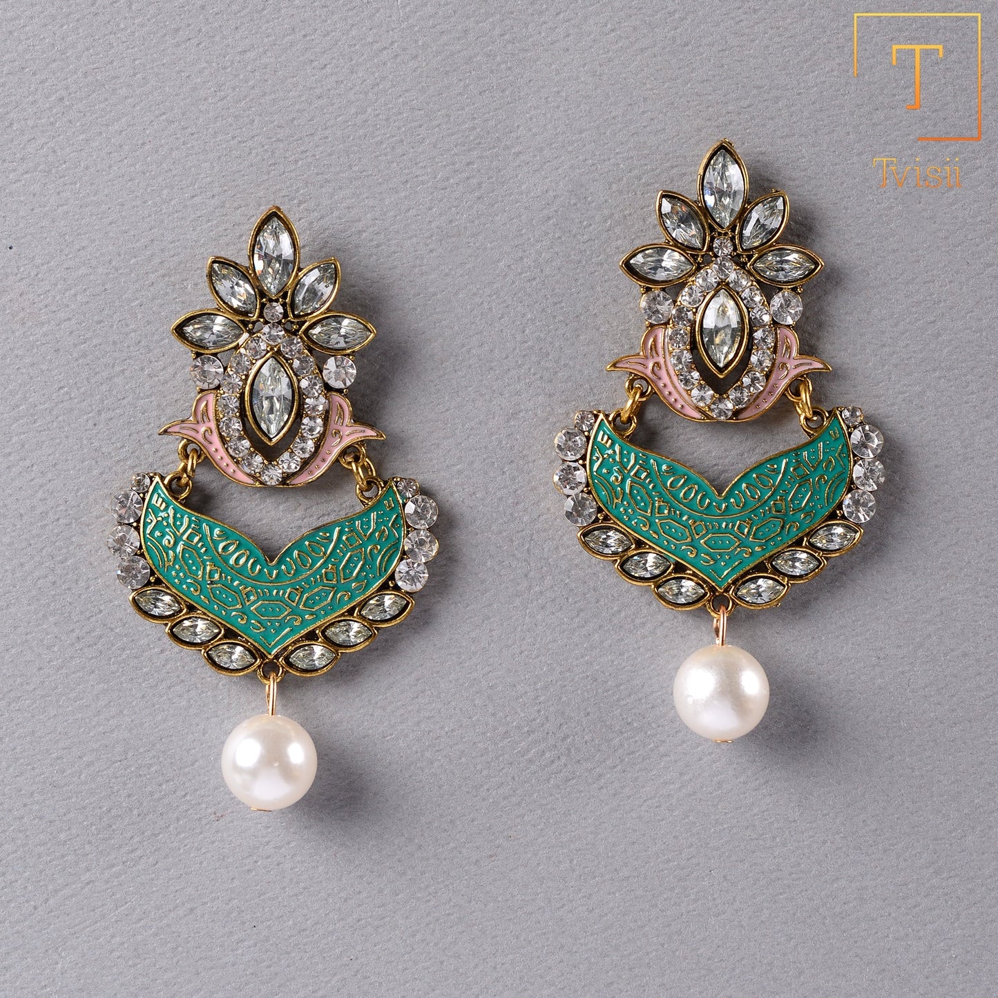 Refined Grid- Stone studded dangler earrings