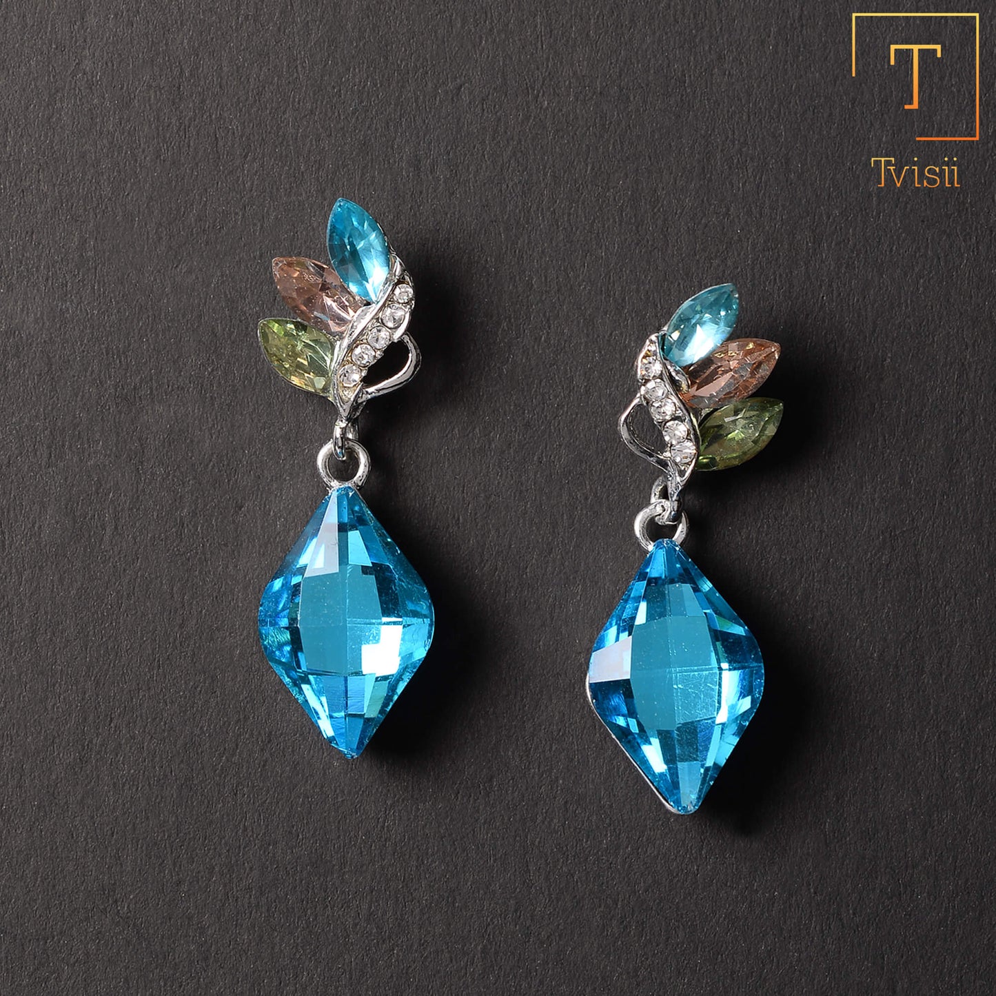 Ocean waves- Stone studded dangler earrings