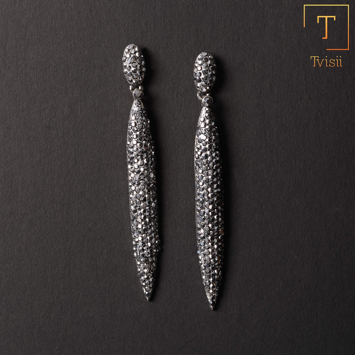 Golden Stem- Stone studded dangler earrings